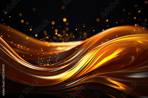 Golden Elegance Abstract Liquid Wave Dancing Gracefully on a Mysterious Black Canvas. created with Generative AI