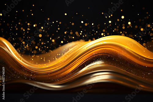 Golden Elegance Abstract Liquid Wave Dancing Gracefully on a Mysterious Black Canvas. created with Generative AI