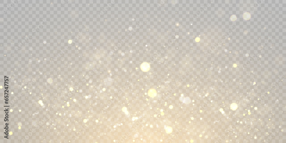Light effect with lots of shiny bokeh highlights on transparent background for Christmas New Year design.