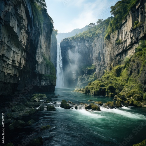 Beautiful waterfalls from various sides equipped with charming and exotic natural cliffs  can be used for wallpaper  blogs  websites  advertisements  etc. Ai generative image