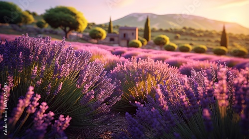 lavender field at sunset photo