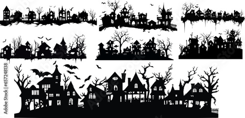 Spooky houses set isolated vector illustration. Halloween houses collection AI generated illustration