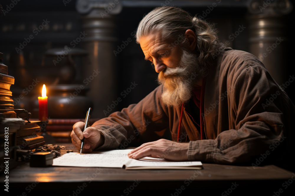 A philosopher's hand writing ethical principles on a blank slate, illustrating the foundation of moral philosophy. Generative Ai. A philosopher's hand writing ethical principles on a blank slate, illustrating the foundation of moral philosophy. Generative Ai.