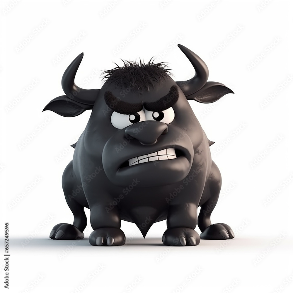 Black bull, funny cute black bull 3d illustration on white, creative avatar, unusual animal Black bull, funny cute black bull 3d illustration on white, creative avatar, unusual animal