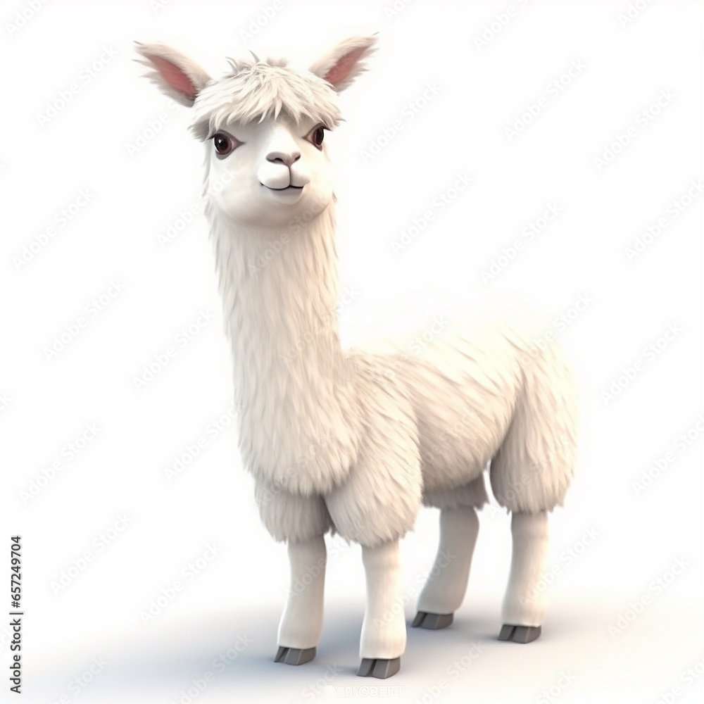 Obraz premium Llama alpaca, funny cute llama 3d illustration on white, unusual avatar, cheerful animal