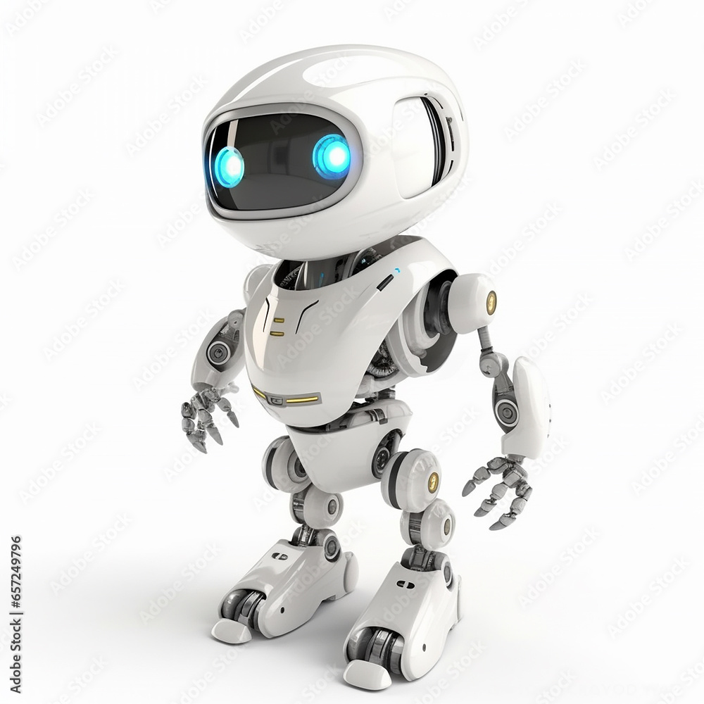 Funny cute cartoon humanoid robot 3d illustration on white background, creative avatar Funny cute cartoon humanoid robot 3d illustration on white background, creative avatar