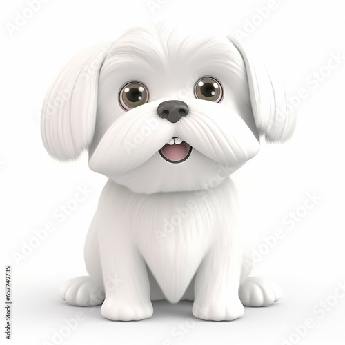 White maltese funny cute dog 3d illustration on white, unusual avatar, cheerful pet