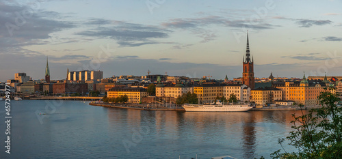 Panoramic view of Stockholm, with Riddarholmen and Kungsholmen, at sunset in autumn.