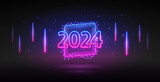 New Year 2024 Neon Design Template on Black Background. Vector clipart for your holiday projects.