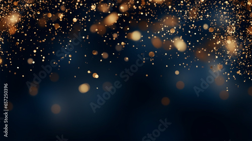 Abstract background with Dark blue and gold particle. photo