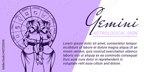 Vector banner or template with beautiful woman. Concepts of zodiac, astrological sign.