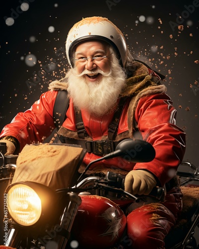 Santa Claus delivery . Christmas holiday. Magical realistic close-up view. For postcard poster and advertising. Creative illustration