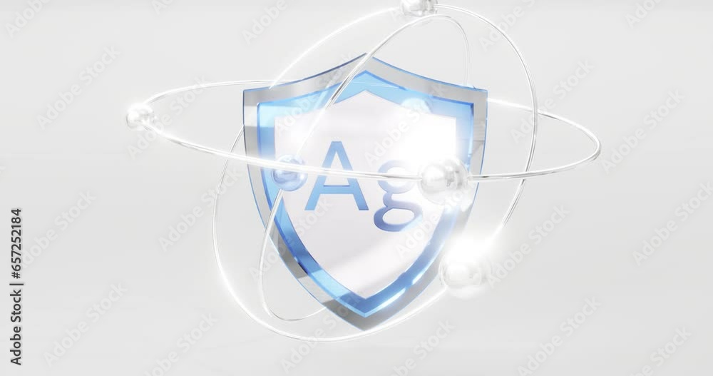 shield with silver symbol - ag, silver ions or argentum orbiting as a means of antibacterial defense, 3d rendering