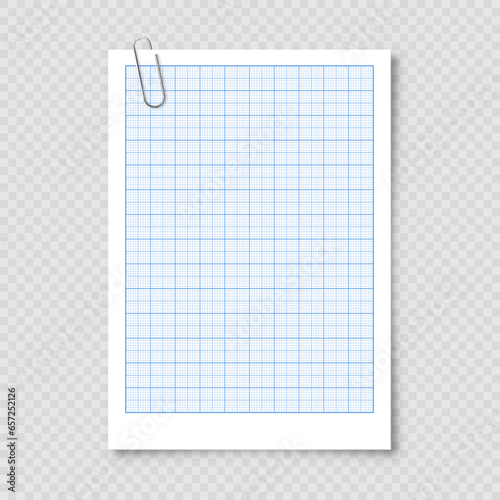 Sheet of graph paper with grid. Millimeter paper texture, geometric pattern. Blue lined blank for drawing, studying, technical engineering or scale measurement. Vector illustration