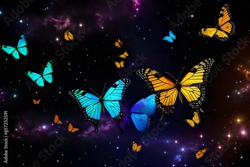 A celestial butterfly migration amidst colorful nebulae © Muhammad