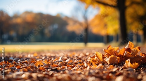 Autumn leaves on the ground in the park