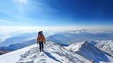 Hiker on top of a snowy mountain