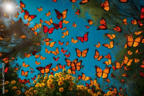 A vibrant butterfly garden into a dance of colors and shapes in the sky © Muhammad