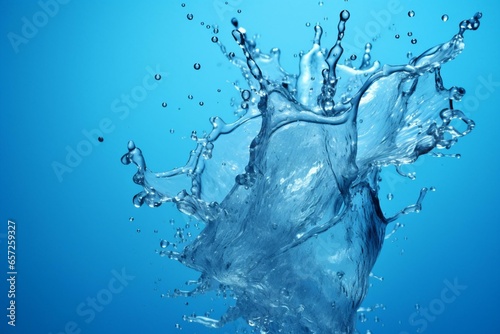 Vibrant purified water splash with a clean and refreshing feel on a blue background. Generative AI photo