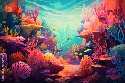 Vibrant hues in a coral reef. Generative AI