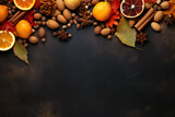 Autumn Background With Candied Oranges, Nuts and Spices Generative AI