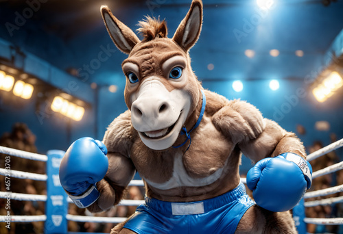 Donkey in boxing gloves on ...