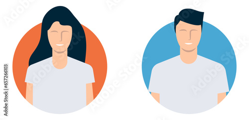 Modern avatars of man and woman. Flat design. Vector illustration