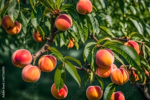 A peach tree with ripe, juicy peaches