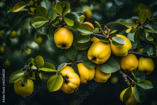 A quince tree filled with fragrant, yellow quinces photo