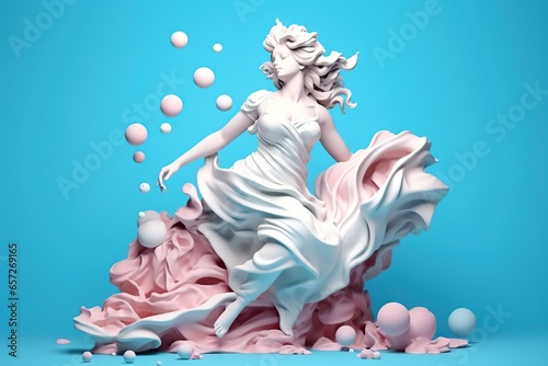 Antique statue of a woman. Modern art, neoclassical style in pink and blue colors.	 photo