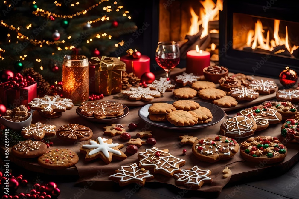 Delicious spread of Christmas cookies and treats