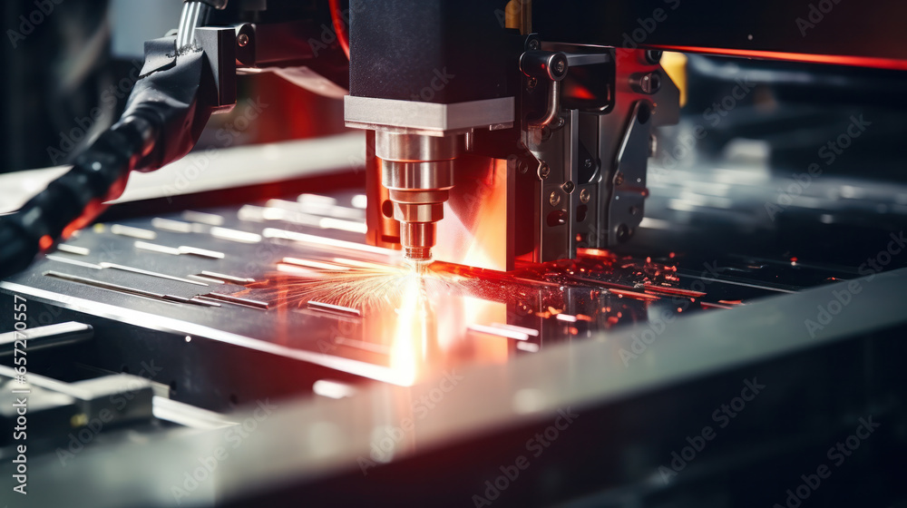 Cnc milling machine. Processing and laser cutting for metal in the industrial. Motion blur. Industrial exhibition of machine tools. - obrazy, fototapety, plakaty 