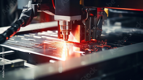 Cnc milling machine. Processing and laser cutting for metal in the industrial. Motion blur. Industrial exhibition of machine tools.