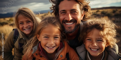 Couple giving two young children piggyback rides smiling