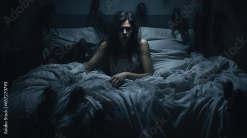 Woman suffering from nightmares lying in her bed