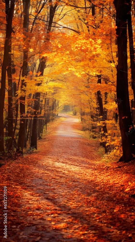 Autumn forest winding dirt path decorated Ai generated art