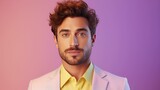 Happy and Attractive Man Wearing Pastel Color Suit with Beautiful Vibrant Background