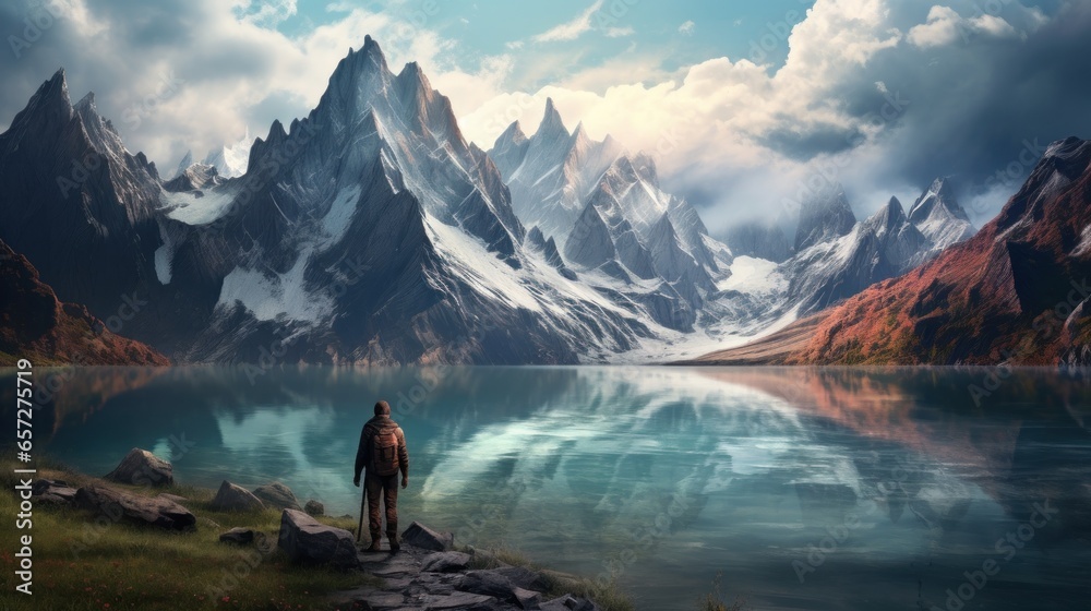 lake in the mountains. Generative AI lake in the mountains. Generative AI