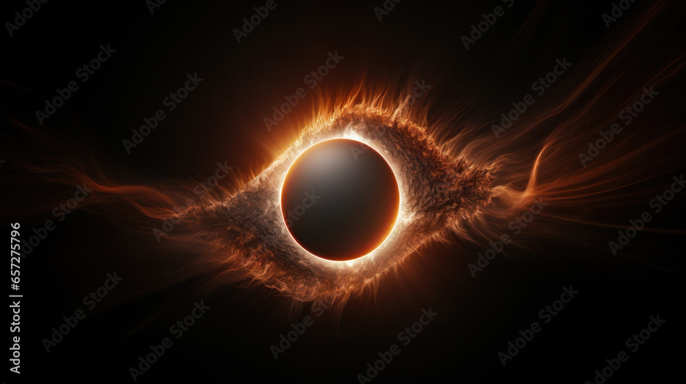 Amazing scientific background - total solar eclipse in dark red glowing sky, supernatural phenomenon, Moon passes between planet Earth and Sun - obrazy, fototapety, plakaty 