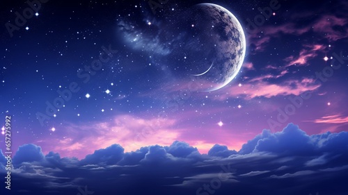 Beautiful crescent moon sky galaxy angel high resolution Ai generated art