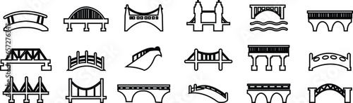 Bridge  icon set. Various bridges  linear icons. isolated on white background