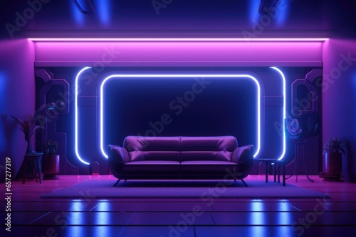Interior of a room with neon lighting