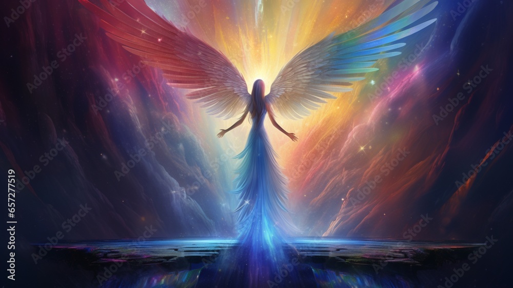 Beautiful fantasy bright rainbow angel light high Ai generated art