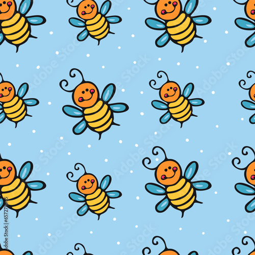 Seamless pattern with honey bee. Cartoon design. © Iuliia Savko
