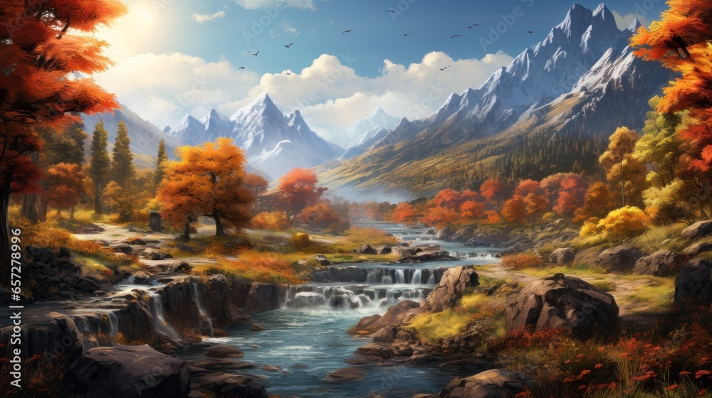 autumn in the mountains. Generative AI 