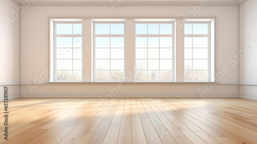 Interior empty room 3D render. With window in modern house or living room mockup area