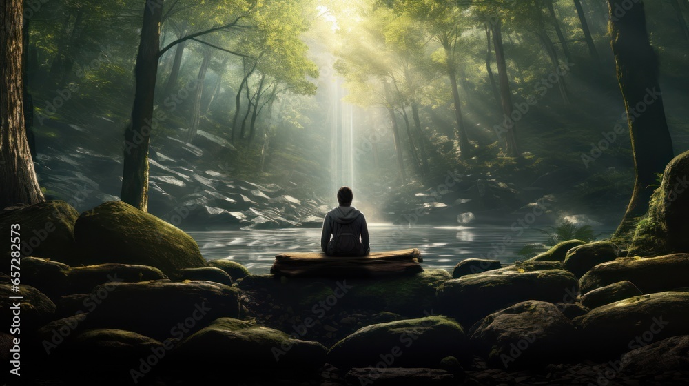 meditation in the forest. Generative AI meditation in the forest. Generative AI