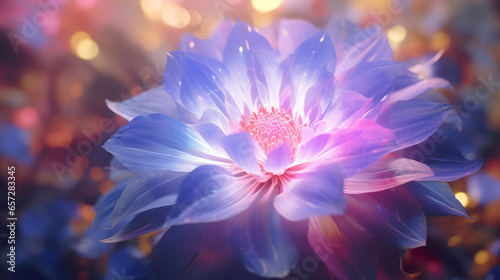 A blue and pink flower with a blurry background