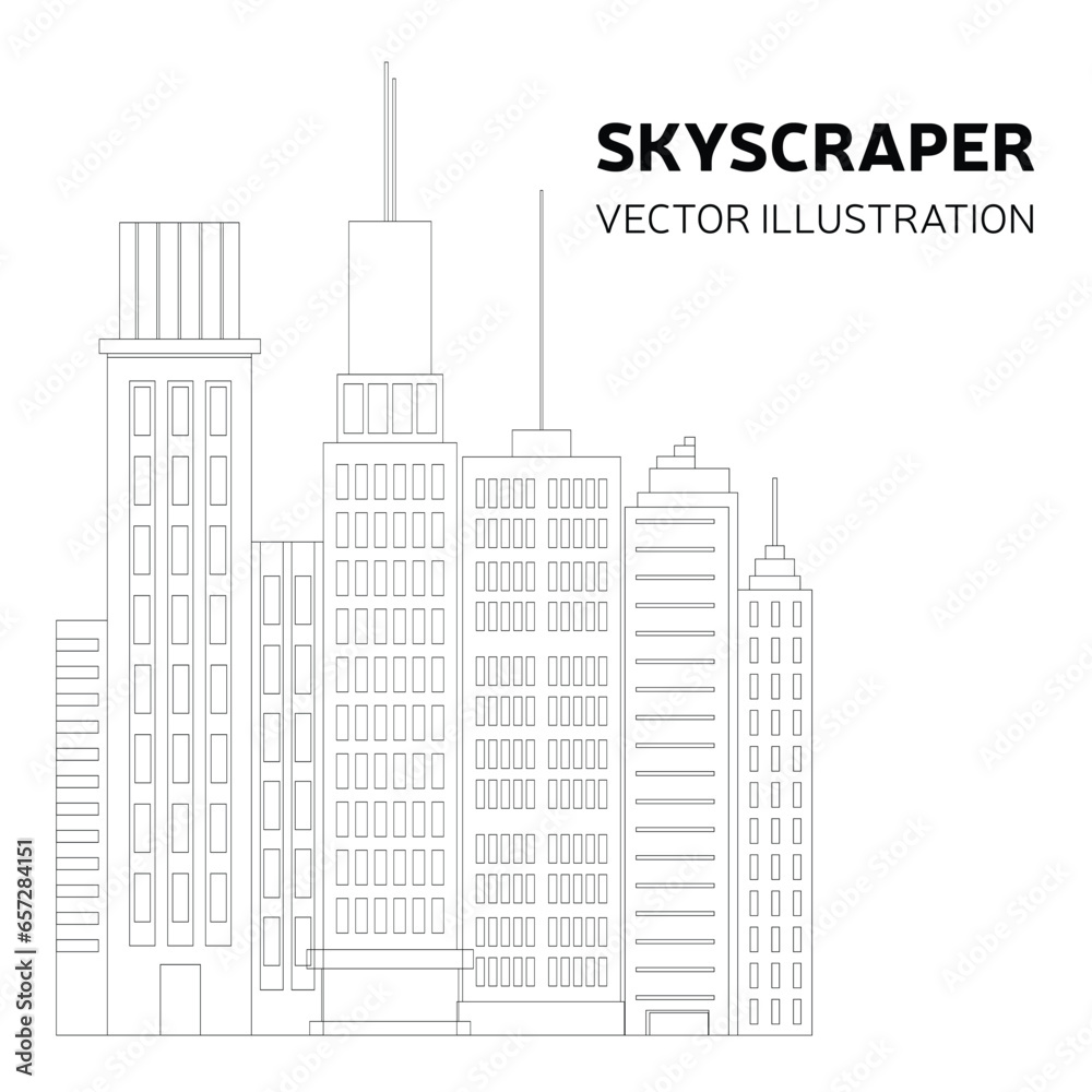 Minimal square outline skyscraper banner concept. Doodle office building post concept. Vector illustraiton.