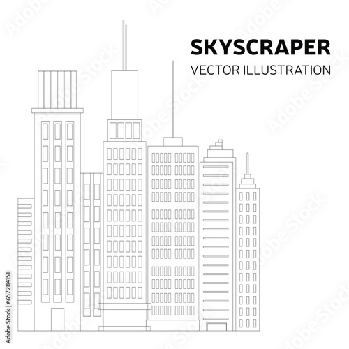 Minimal square outline skyscraper banner concept. Doodle office building post concept. Vector illustraiton.